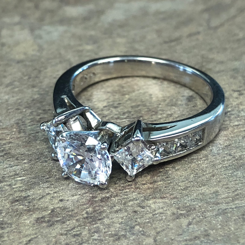14K White Gold 3 Stone Engagement Ring